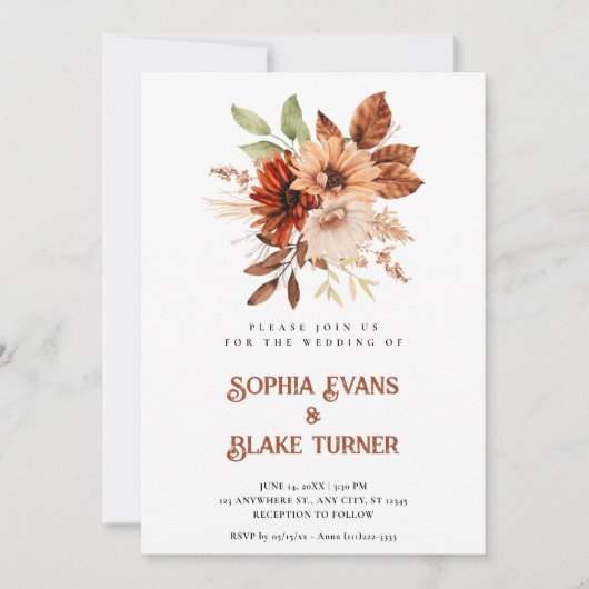 Rustikale Botanische Hochzeit im Herbst Einladung (Vorderseite)