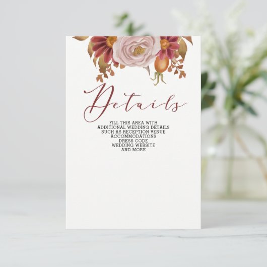 Rustikale botanische Hochzeit im Herbst Herbst Begleitkarte (Stehend Vorderseite)