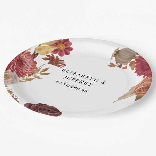 Rustikale botanische Hochzeit im Herbst Herbst Pappteller (Schrägansicht)