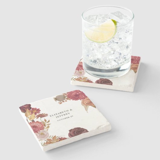 Rustikale botanische Hochzeit im Herbst Herbst Steinuntersetzer (Seitenansicht)