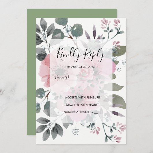 Rustikale botanische Hochzeit mit Blütenfarbe RSVP Einladung (Vorne/Hinten)