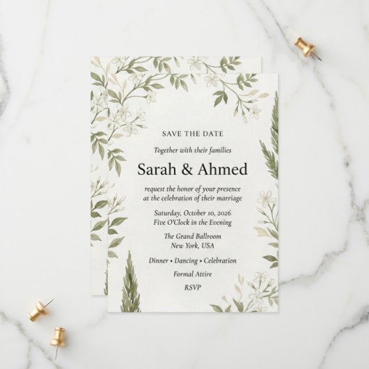 Rustikale botanische Hochzeit-Save-the-Date-Karte Save The Date (Vorderseite/Rückseite Beispiel)