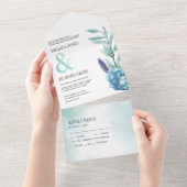 Rustikale Botanische Hochzeit von Blauer Flora All In One Einladung (Abreißen)