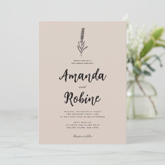 Rustikale Botanische Hochzeitseinladung Einladung (Stehend Vorderseite)