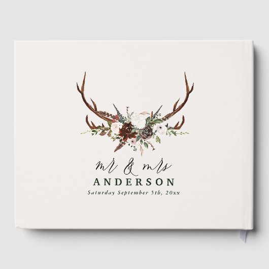 Rustikale botanische Hochzeitsplanposte Gästebuch (Rückseite)