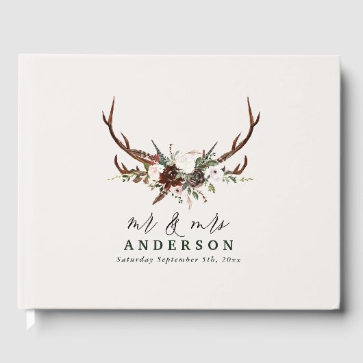 Rustikale botanische Hochzeitsplanposte Gästebuch (Vorderseite)