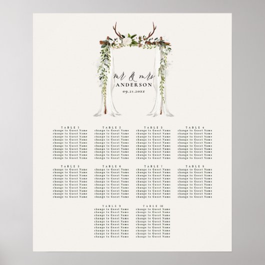 Rustikale botanische Hochzeitsplanposte Poster (Vorne)