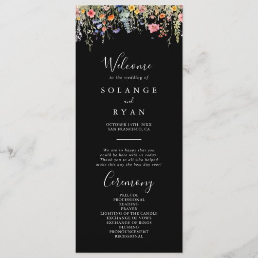 Rustikale botanische Hochzeitsprogramm Wiese Programm (Vorderseite)