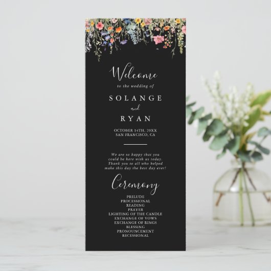 Rustikale botanische Hochzeitsprogramm Wiese Programm (Stehend Vorderseite)