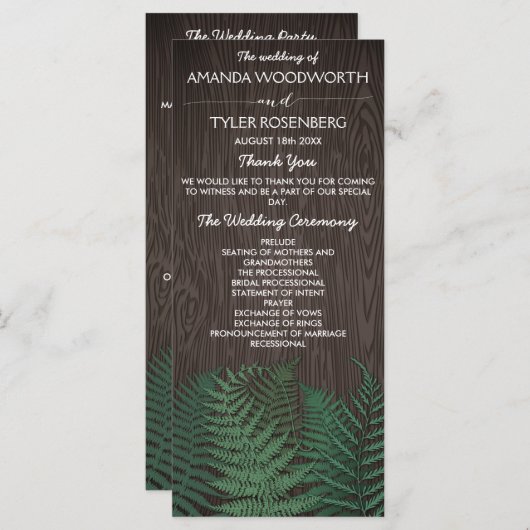 Rustikale Botanische Hochzeitsprogramme für Fern-W Programm (Vorne/Hinten)