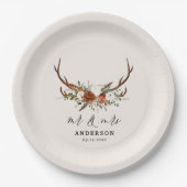 rustikale botanische Hochzeitsschrift für die Rüst Pappteller (Vorderseite)