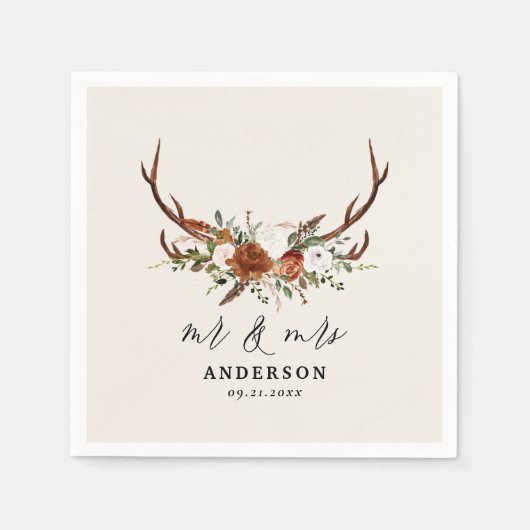 rustikale botanische Hochzeitsschrift für die Rüst Serviette (Vorderseite)