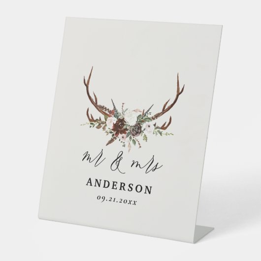 rustikale botanische Hochzeitsschrift für die Rüst Sockelschild (Vorderseite)