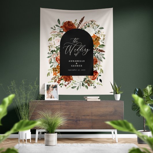 Rustikale botanische Hochzeitsskript Terracotta Wandteppich