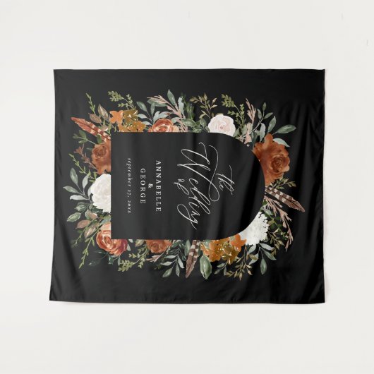 Rustikale botanische Hochzeitsskript Terracotta Wandteppich (Vorderseite (Horizontal))