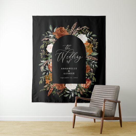 Rustikale botanische Hochzeitsskript Terracotta Wandteppich (Beispiel)