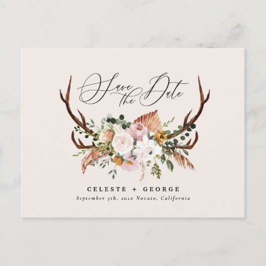 Rustikale Botanische Jungzeit elegantes Weißengrün Ankündigungspostkarte (Vorderseite)