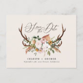 Rustikale Botanische Jungzeit in elegantem Rosa Ankündigungspostkarte (Vorderseite)