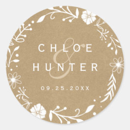 Rustikale Botanische Kranken-Imitate Kraft Hochzei Runder Aufkleber