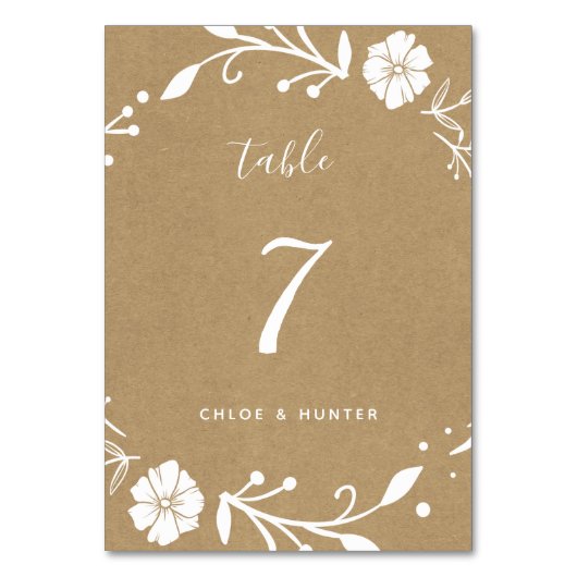 Rustikale Botanische Kranken-Imitate Kraft Hochzei Tischnummer (Rückseite)