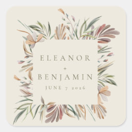 Rustikale Botanische Kreide-Erdsonde Hochzeitssame Quadratischer Aufkleber