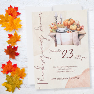 Rustikale botanische Kürbis-Friendsgiving Einladung
