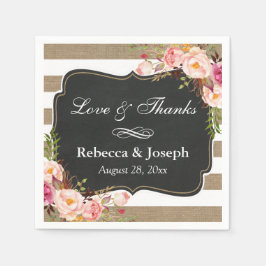 Rustikale Botanische Liebe mit floralen Burlap Str Serviette