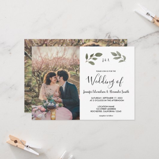 Rustikale Botanische mit Monogramm Foto Hochzeit Einladung (Vorderseite/Rückseite Beispiel)