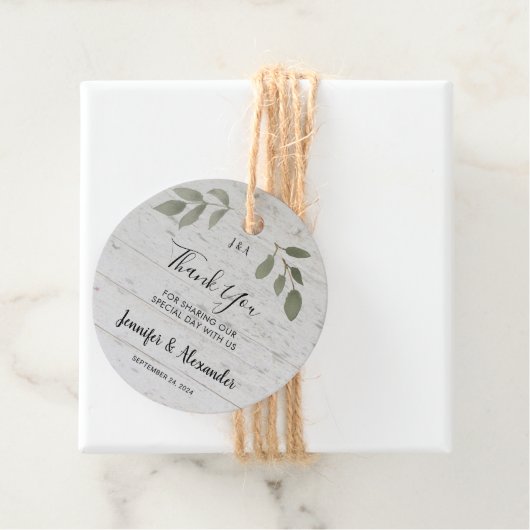 Rustikale botanische Monogramm Foto Hochzeit danke Geschenkanhänger (Beispiel)