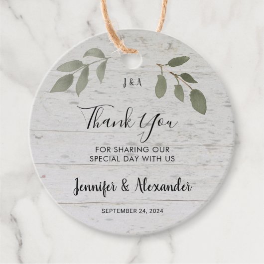 Rustikale botanische Monogramm Foto Hochzeit danke Geschenkanhänger (Vorderseite)