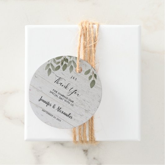 Rustikale botanische Monogramm Foto Hochzeit danke Geschenkanhänger (Beispiel)