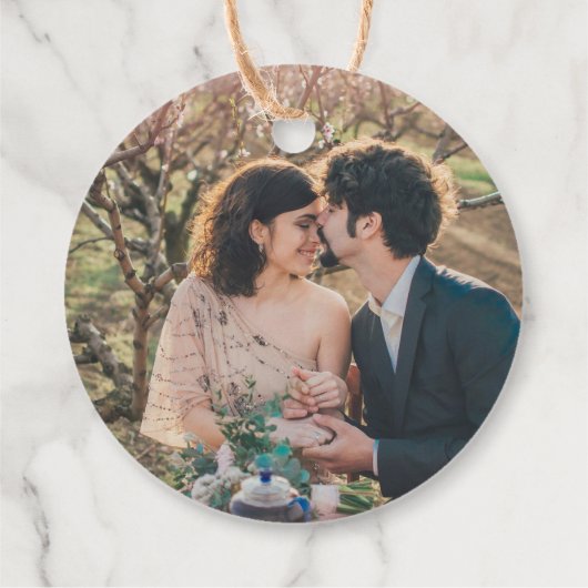 Rustikale botanische Monogramm Foto Hochzeit danke Geschenkanhänger (Rückseite)