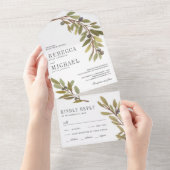Rustikale Botanische Olive Branch Hochzeit All In One Einladung (Abreißen)