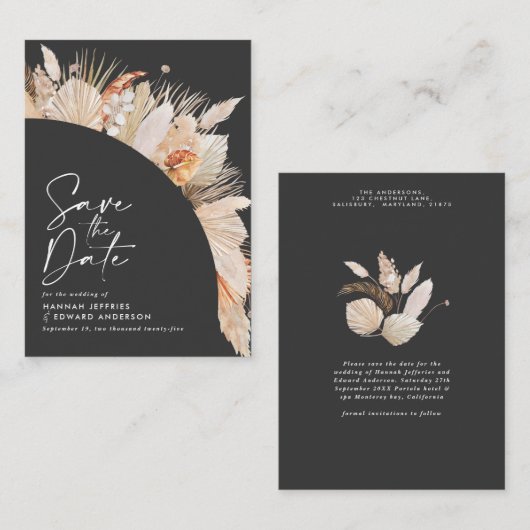 rustikale Botanische Pampasengras Hochzeitsnote Mitteilungskarte (Vorne/Hinten)