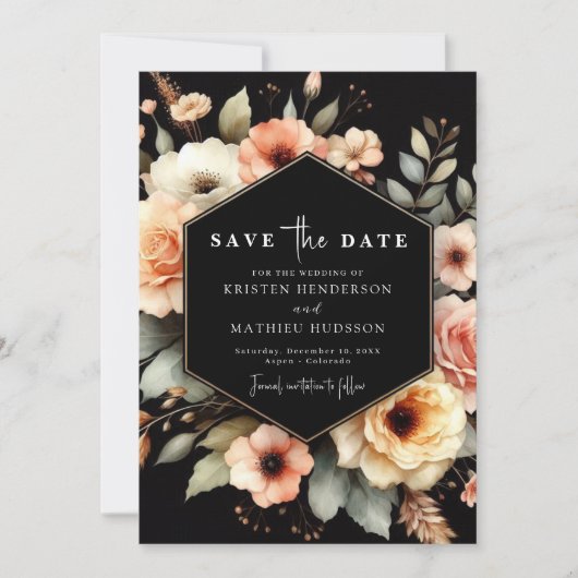 Rustikale Botanische Pfirsichhochzeit Save The Date (Vorderseite)