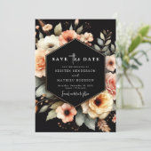 Rustikale Botanische Pfirsichhochzeit Save The Date (Stehend Vorderseite)