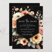 Rustikale Botanische Pfirsichhochzeit Save The Date (Vorne/Hinten)