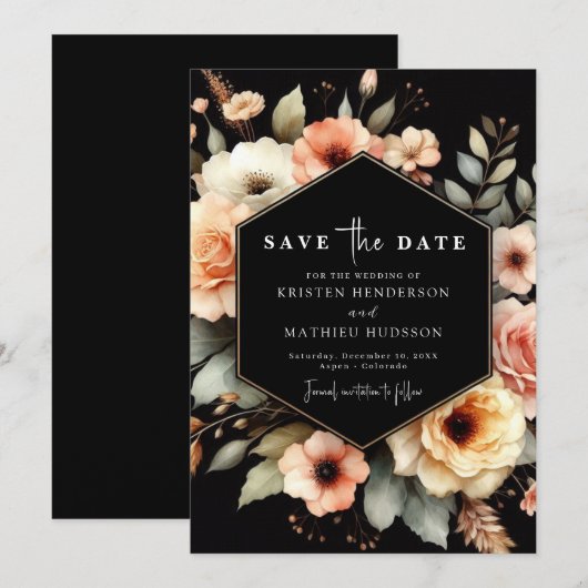 Rustikale Botanische Pfirsichhochzeit Save The Date (Vorne/Hinten)