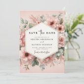 Rustikale Botanische Pink-Blütenhochzeit Save The Date (Stehend Vorderseite)