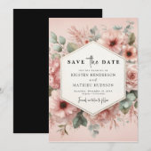 Rustikale Botanische Pink-Blütenhochzeit Save The Date (Vorne/Hinten)
