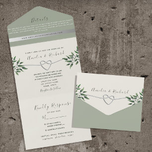 Rustikale botanische Salbei-grüne Hochzeit All In One Einladung