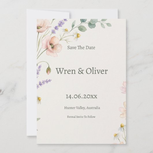 Rustikale botanische Save-the-Date-Karte Save The Date (Vorderseite)