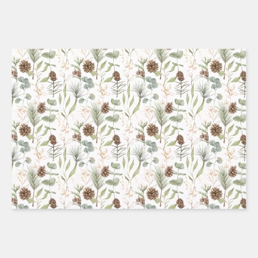Rustikale botanische Vegetation, Berries & Pine Co Geschenkpapier Set (Vorderseite 3)