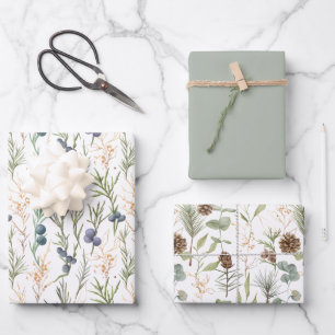 Rustikale botanische Vegetation, Berries & Pine Co Geschenkpapier Set