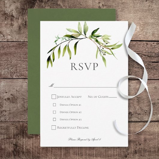 Rustikale botanische Vegetation Bough Wedding Dinn RSVP Karte