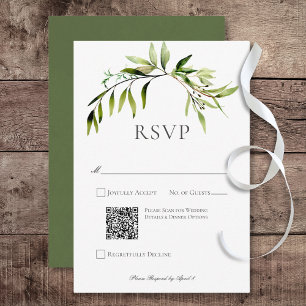 Rustikale botanische Vegetation Bough Wedding QR C RSVP Karte