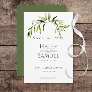 Rustikale Botanische Vegetation Bough Wedding Save The Date