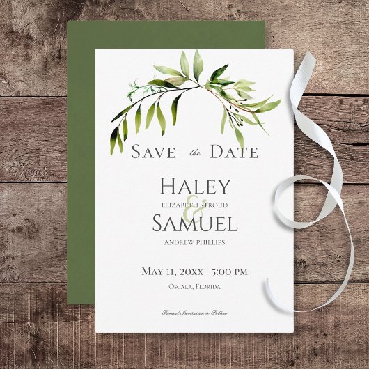 Rustikale Botanische Vegetation Bough Wedding Save The Date