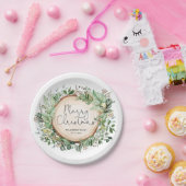 Rustikale botanische Vegetation Frohe Weihnachtsfe Pappteller (Party)