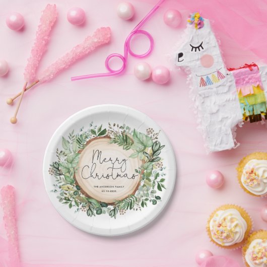 Rustikale botanische Vegetation Frohe Weihnachtsfe Pappteller (Party)